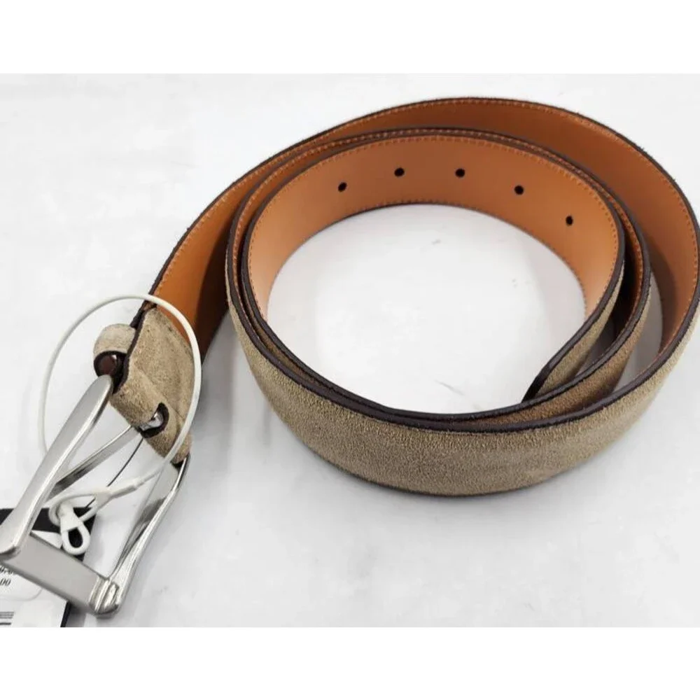 Magnanni Telante Suede & Leather Belt Men's 42 Taupe Nickel-Tone Square Buckle